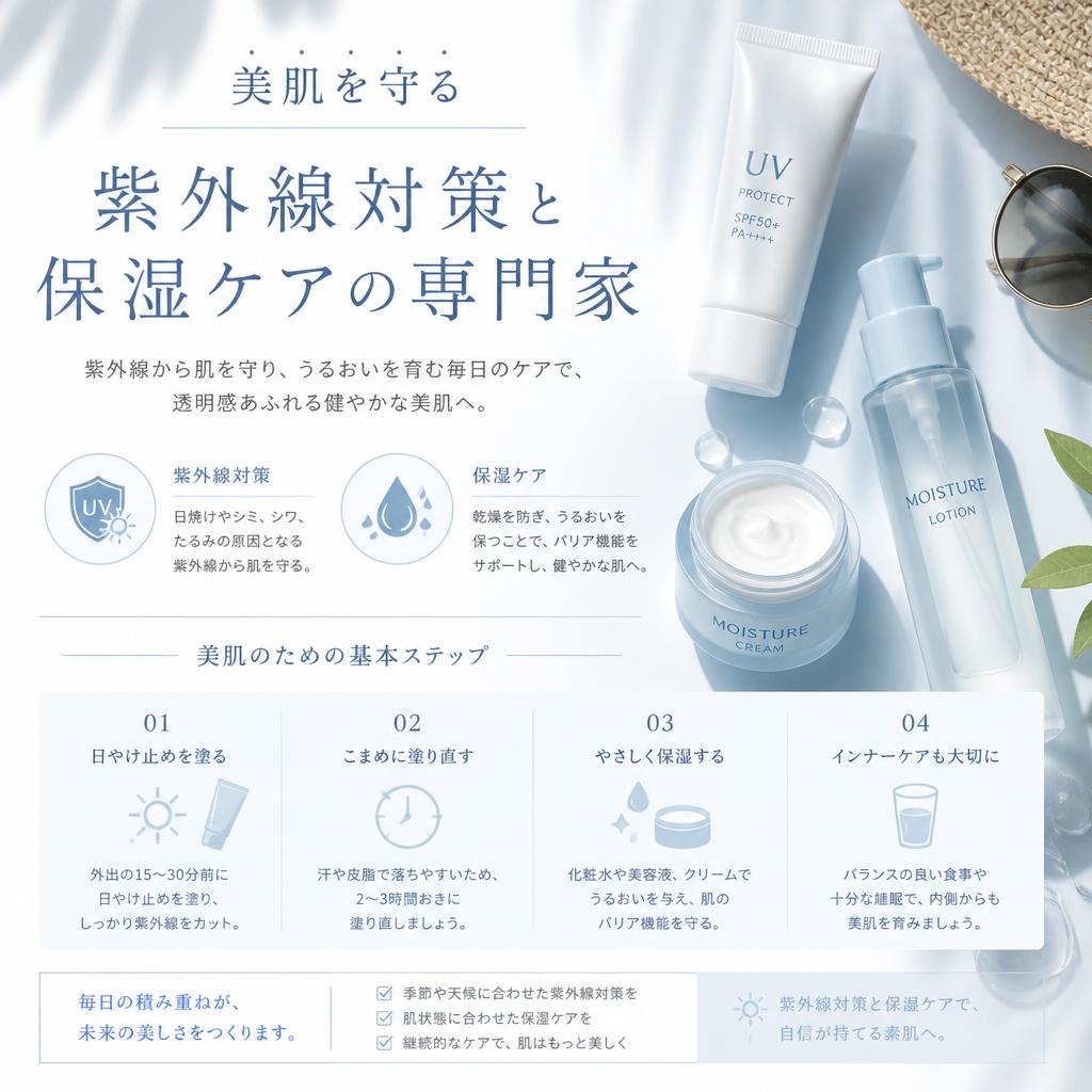 美肌を守る紫外線対策と保湿ケアの専門家
